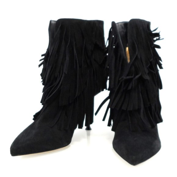 NIB$1265 SERGIO ROSSI Fringed Ankle Suede Booties Pointed Toe Stiletto Heels 37 - Picture 8 of 16